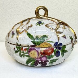 Vintage 1897 Hand Painted United Wilson Fruit Harvest Oval Lidded Dish